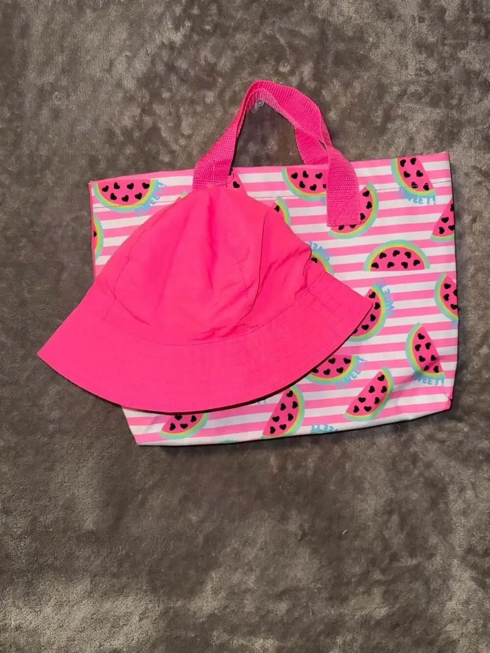Wonder Nation Girl's Watermelon Print Pool Beach Tote Bag and Bucket Hat Set